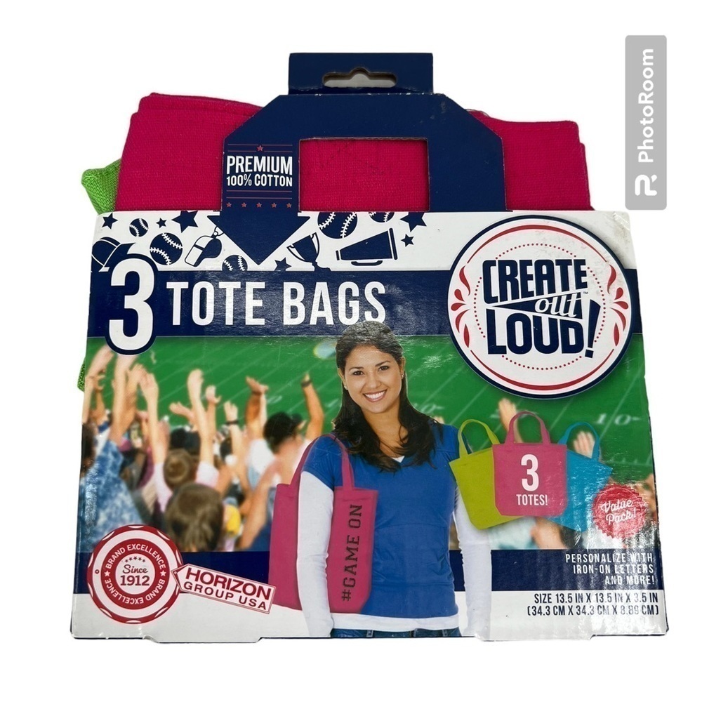 Canvas crafting, hobby, blank 3 pack Colors Tote 13.5" x 13.5" X 3.5" NWT